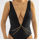 Layered Sequin Tassel Bikini Body Chain Metal Chest Waist Chain