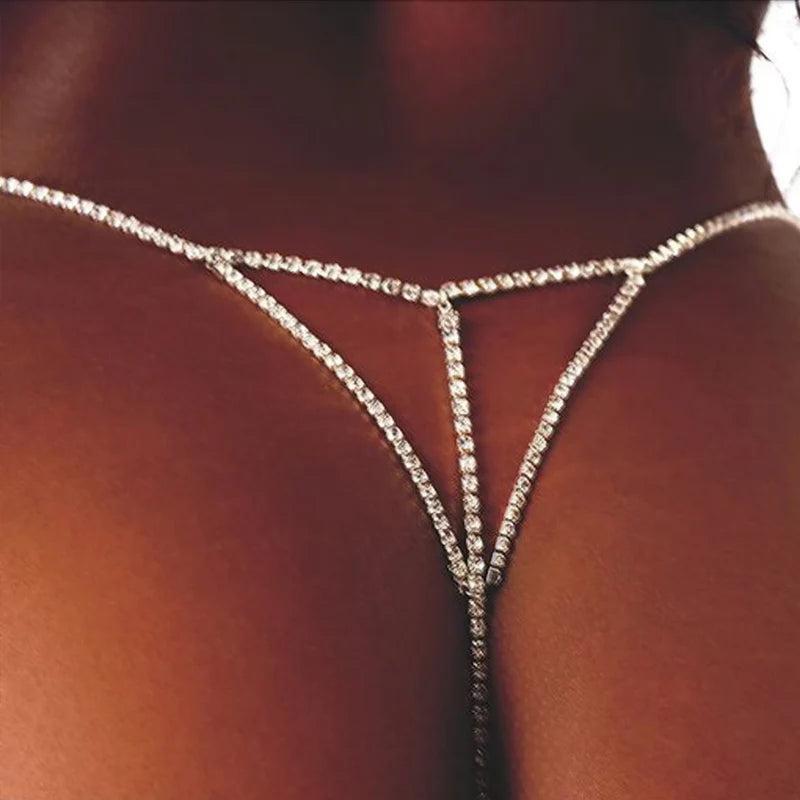 Stonefans Rhinestone Thong Bikini Panties Chain for Women