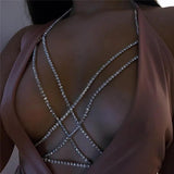 Rhinestone Double Row Cross Bikini Chest Chain Wholesale