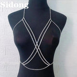 Rhinestone Double Row Cross Bikini Chest Chain Wholesale