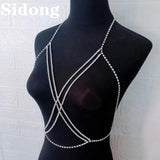 Rhinestone Double Row Cross Bikini Chest Chain Wholesale
