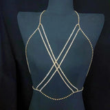 Rhinestone Double Row Cross Bikini Chest Chain Wholesale