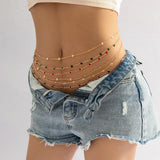 Multicolor Crystal Glass Waist Chain Copper Sequin Pendant Belly Chain
