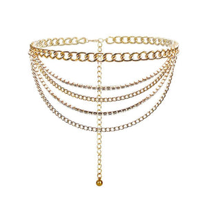 Hot Metal Rhinestone Waist Chain for Pants