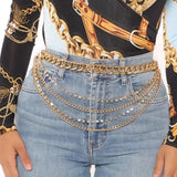 Hot Metal Rhinestone Waist Chain for Pants