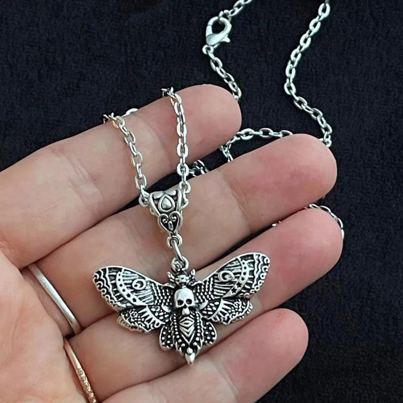 Gothic Butterfly Necklace Death Moth Pendant Chain Skull Rock Goth Silver