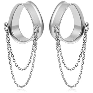 Doearko 2PCS Stainless Steel Ear Gauges Tunnels Teardrop Chain Plugs