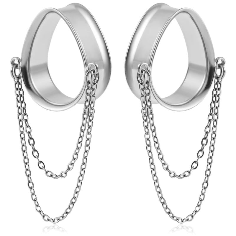 Doearko 2PCS Stainless Steel Ear Gauges Tunnels Teardrop Chain Plugs