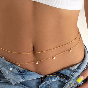 Vintage Silver Pearl Tassel Beads Belly Snake Chain Body Chain