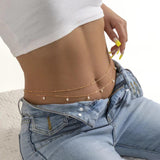 Vintage Silver Pearl Tassel Beads Belly Snake Chain Body Chain