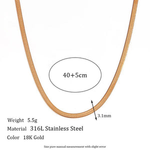 Waterproof Stainless Steel 18k Plated Silver 3mm Herringbone Chain Necklace