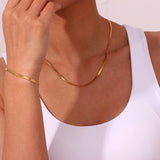 Waterproof Stainless Steel 18k Plated Silver 3mm Herringbone Chain Necklace