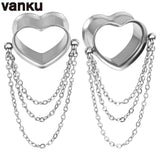 Vanku 2PCS Heart Water Drop Chain Ear Plugs Tunnels Gauges Body Piercing Jewelry