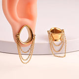 Vanku 2PCS Heart Water Drop Chain Ear Plugs Tunnels Gauges Body Piercing Jewelry