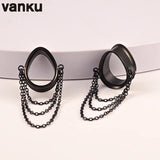 Vanku 2PCS Heart Water Drop Chain Ear Plugs Tunnels Gauges Body Piercing Jewelry