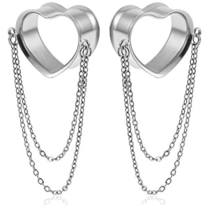Doearko 2PCS Stainless Steel Ear Gauges Tunnels Plugs Chain Piercing Jewelry