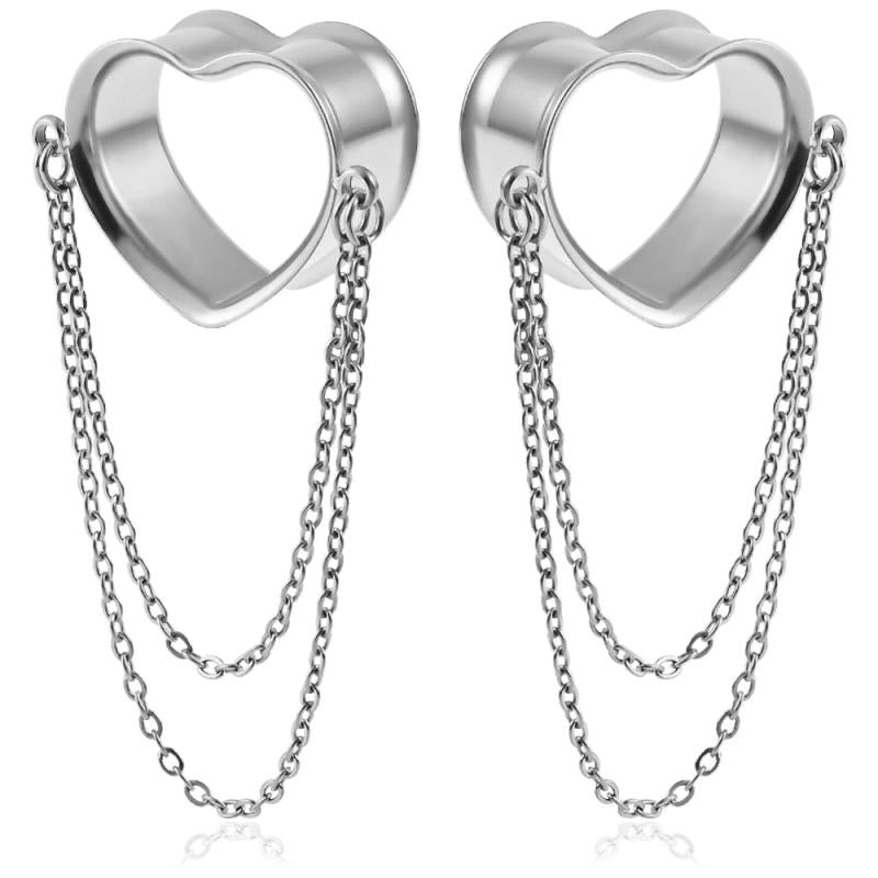 Doearko 2PCS Stainless Steel Ear Gauges Tunnels Plugs Chain Piercing Jewelry