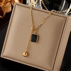 316L Stainless Steel Zircon Necklace Square Bead Pendant
