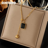 316L Stainless Steel Zircon Necklace Square Bead Pendant