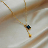 316L Stainless Steel Zircon Necklace Square Bead Pendant
