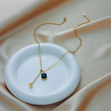 316L Stainless Steel Zircon Necklace Square Bead Pendant