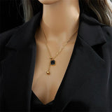 316L Stainless Steel Zircon Necklace Square Bead Pendant