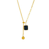 316L Stainless Steel Zircon Necklace Square Bead Pendant