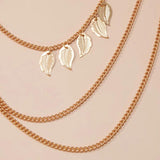 Bohemia Metal Multilayer Tassel Leaf Shoulder Chain Necklace