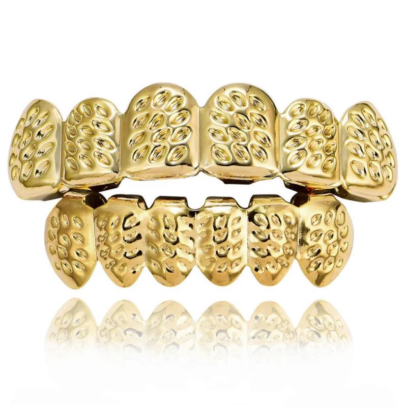 Carved Teeth Grillz Set Unisex Hip Hop Jewelry