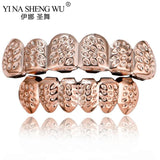 Carved Teeth Grillz Set Unisex Hip Hop Jewelry