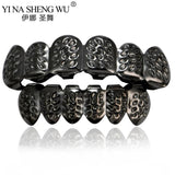 Carved Teeth Grillz Set Unisex Hip Hop Jewelry