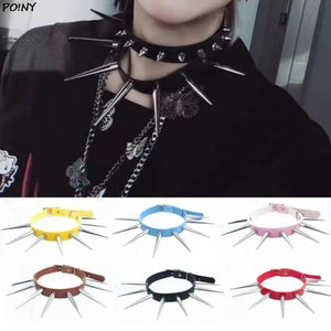 Spike Choker Faux Leather Rivets Studded Goth Necklace