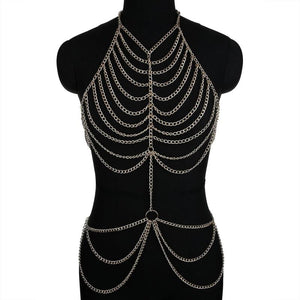 Sexy Gold Chain Halter Bra & Waist Set Bling Body Chain Jewelry