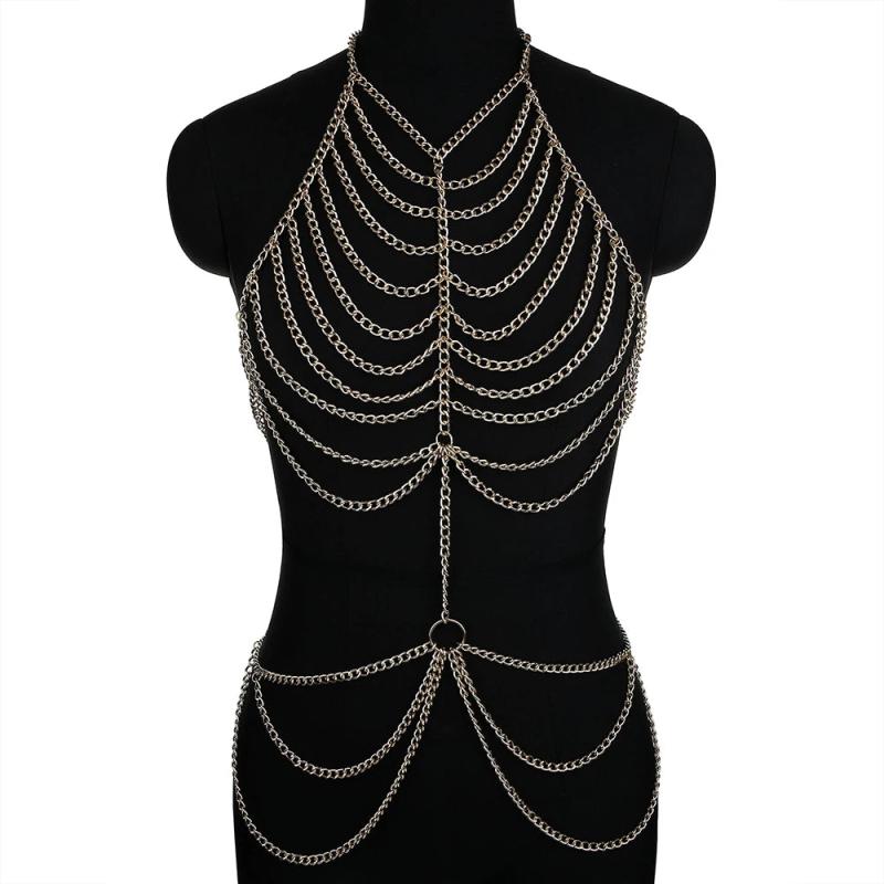 Sexy Gold Chain Halter Bra & Waist Set Bling Body Chain Jewelry