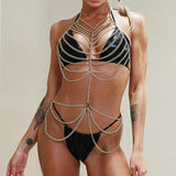 Sexy Gold Chain Halter Bra & Waist Set Bling Body Chain Jewelry