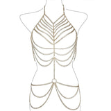 Sexy Gold Chain Halter Bra & Waist Set Bling Body Chain Jewelry