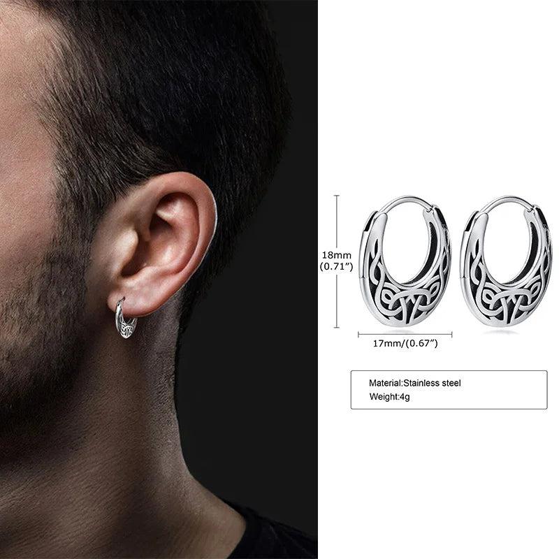 Nordic Viking Knot Hoop Earrings, Stainless Steel Huggies