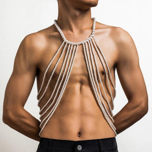Pearl Beads Tassel Necklace Body Chain Punk Chest Shoulder Jewelry