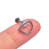 ASTM F136 Titanium Ear Pierc Chains Curved Bar Pendant CZ Top Labret Earrings