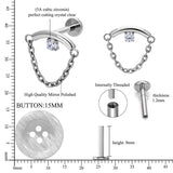 ASTM F136 Titanium Ear Pierc Chains Curved Bar Pendant CZ Top Labret Earrings