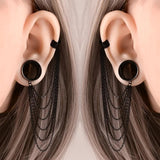Doearko 2PCS Ear Gauges Tunnels Chain Stud Ear Clip for Women Men