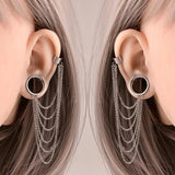 Doearko 2PCS Ear Gauges Tunnels Chain Stud Ear Clip for Women Men