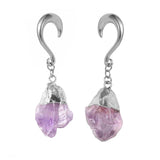 Doearko 2PCS Amethyst Stone Dangle Ear Weights 316 Stainless Steel Plugs Gauges