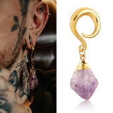 Doearko 2PCS Amethyst Stone Dangle Ear Weights 316 Stainless Steel Plugs Gauges