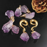 Doearko 2PCS Amethyst Stone Dangle Ear Weights 316 Stainless Steel Plugs Gauges