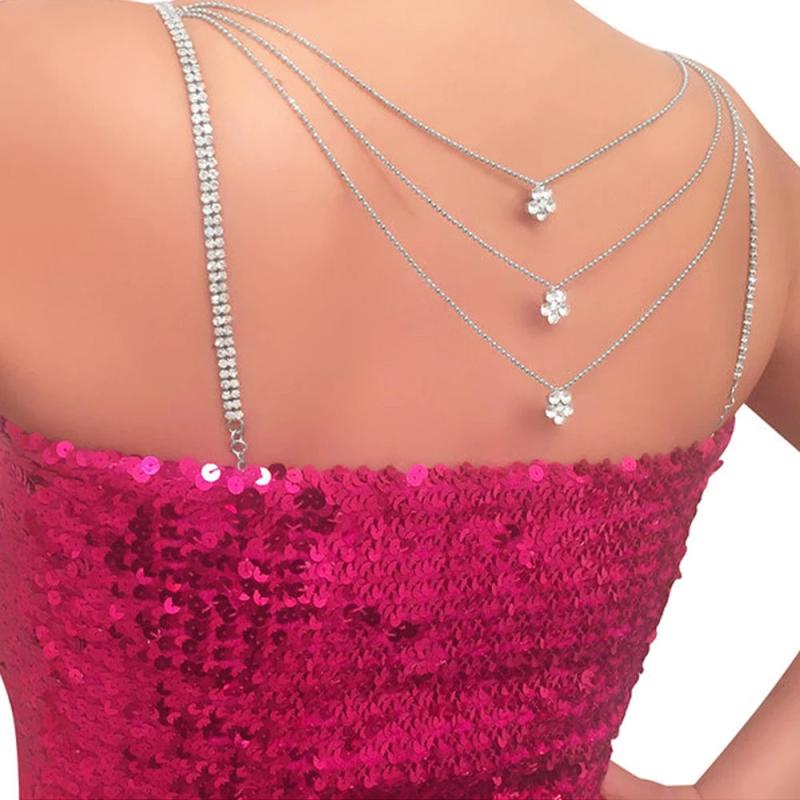 Stonefans Floral Shoulder Straps Rhinestone Bra Back Chain Non-Skid Belt Tops