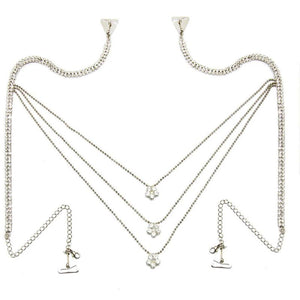 Stonefans Floral Shoulder Straps Rhinestone Bra Back Chain Non-Skid Belt Tops