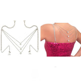 Stonefans Floral Shoulder Straps Rhinestone Bra Back Chain Non-Skid Belt Tops