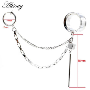 Square Stripe Chain Stainless Steel Ear Tunnel Plugs