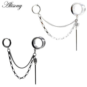 Square Stripe Chain Stainless Steel Ear Tunnel Plugs